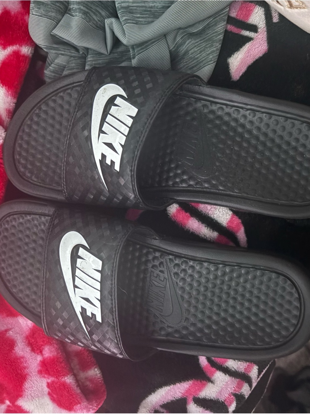 Nike Black Slide Sandals with White Logo for Kids